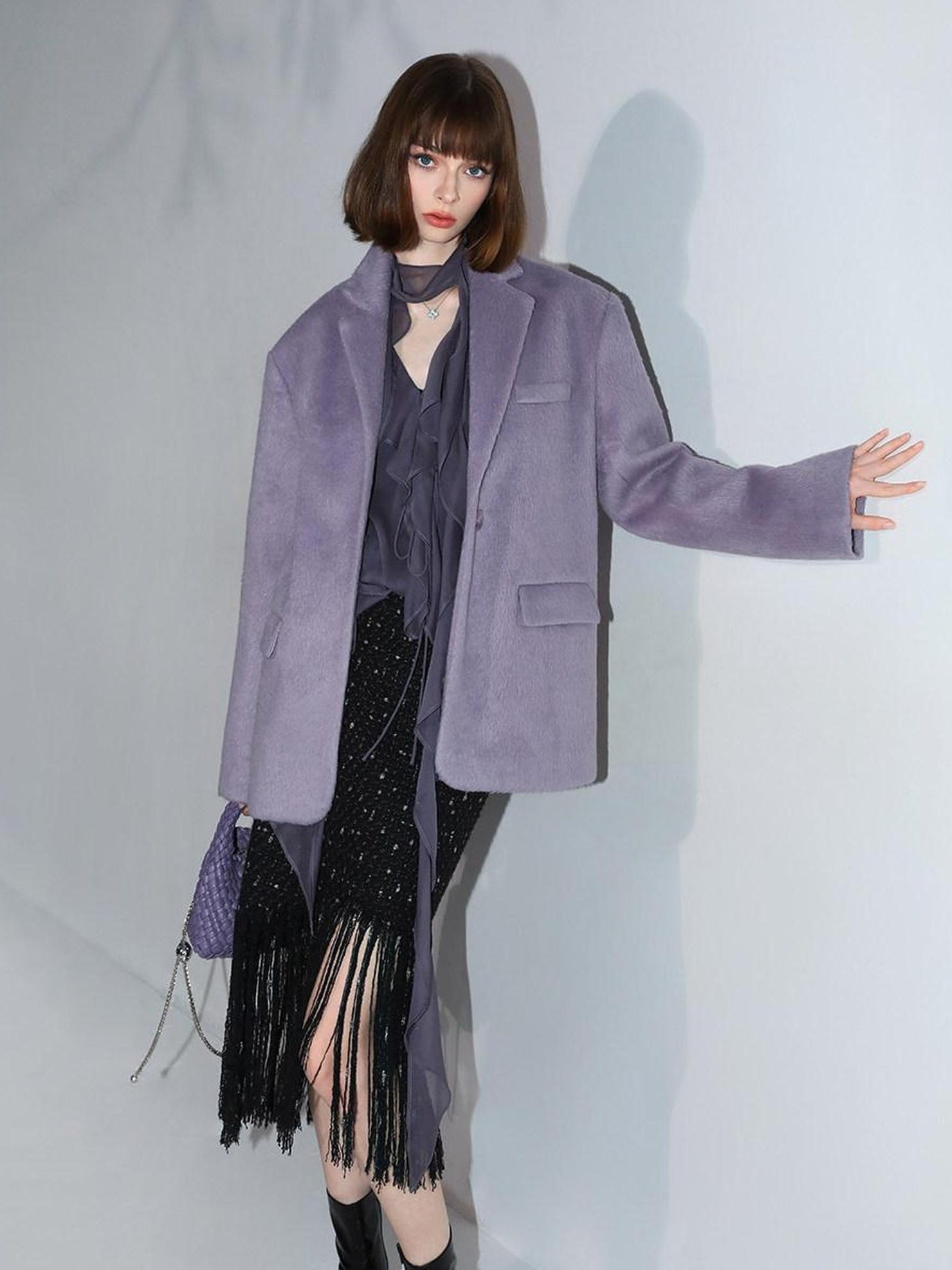 COCOBELLA Elegant Wool Blend One Button Straight Fit Blazer Pockets Women Overcoat Jackets