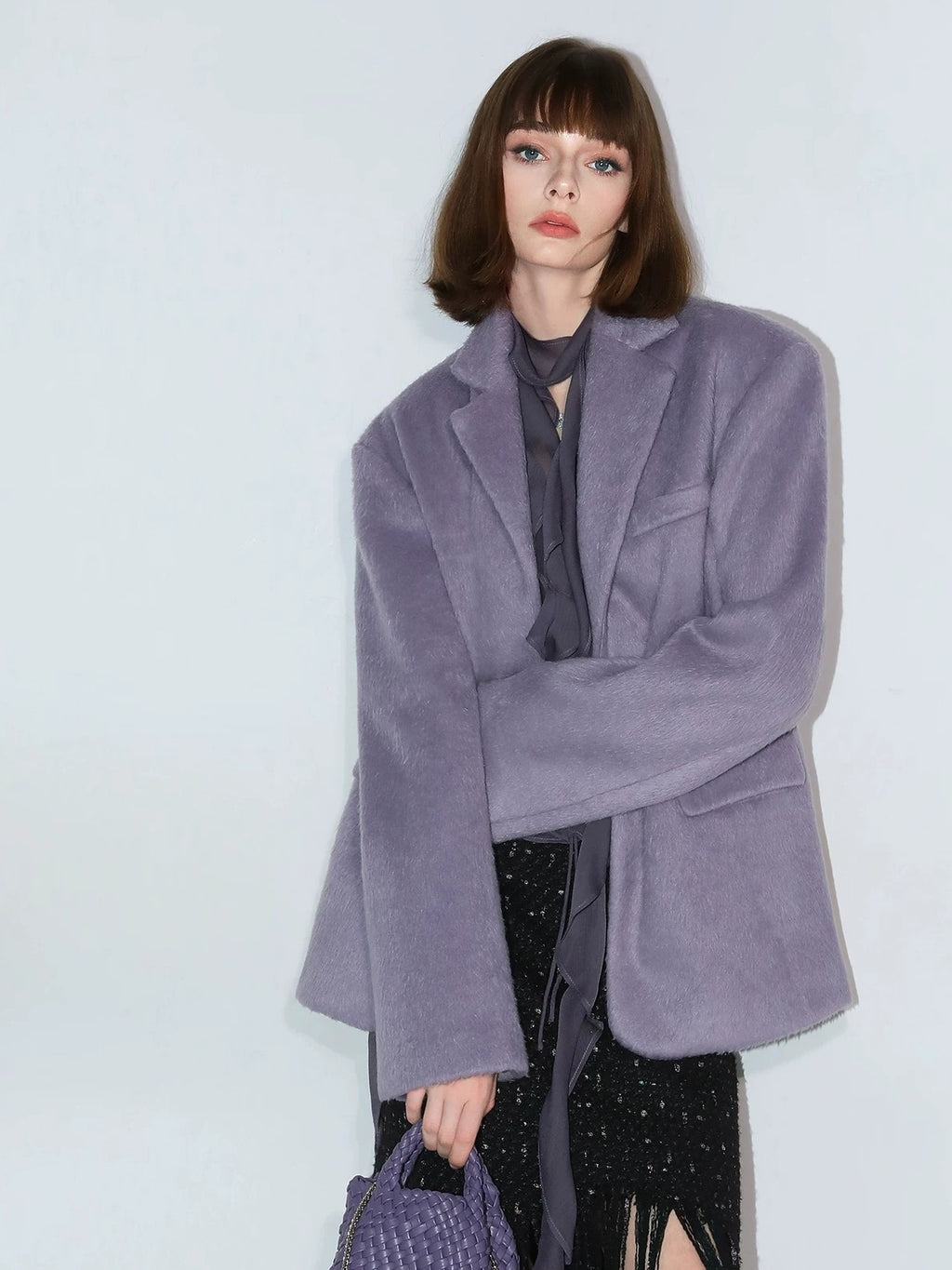 COCOBELLA Elegant Wool Blend One Button Straight Fit Blazer Pockets Women Overcoat Jackets