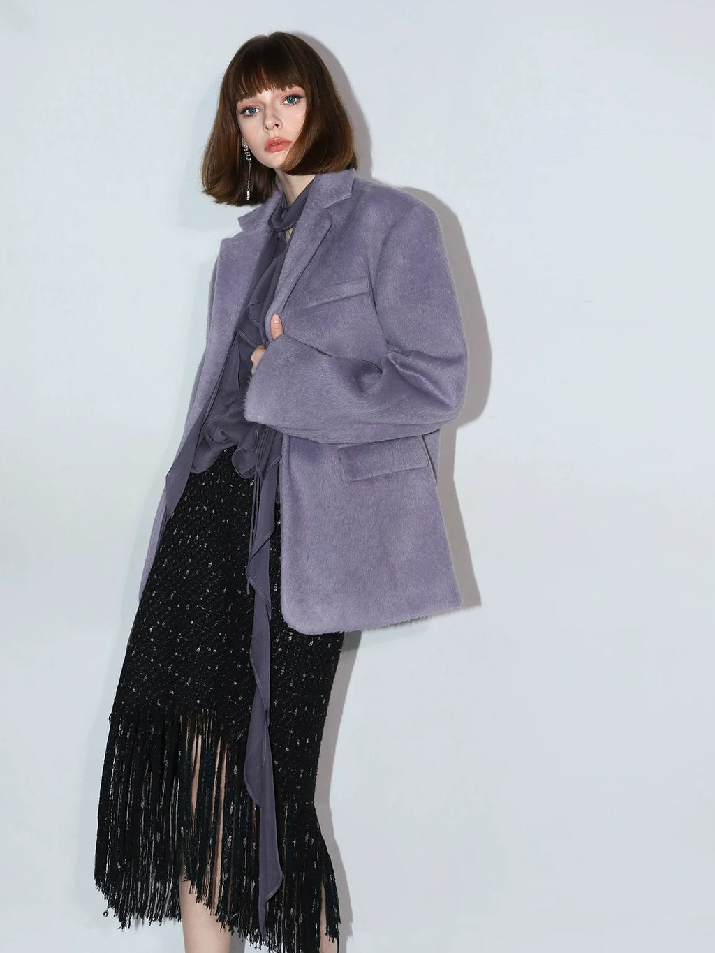 COCOBELLA Elegant Wool Blend One Button Straight Fit Blazer Pockets Women Overcoat Jackets