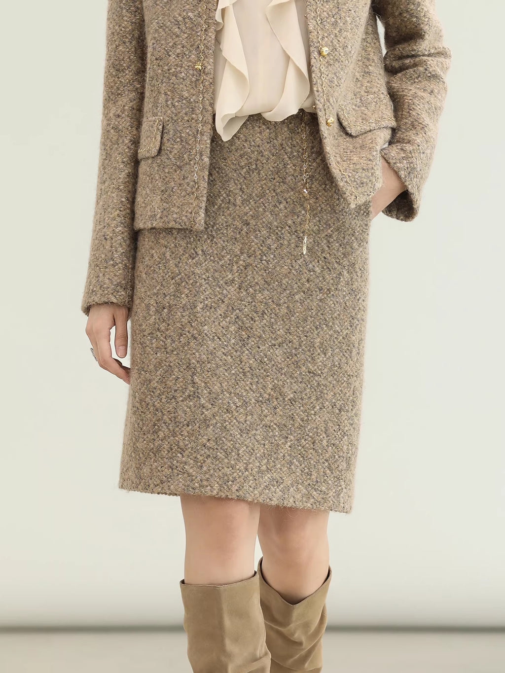 COCOBELLA_Elevated_Shimmer_Wool_Blend_Mid_Waist_Straight_Women_City_Commute_Short_Skirts_MISSTT