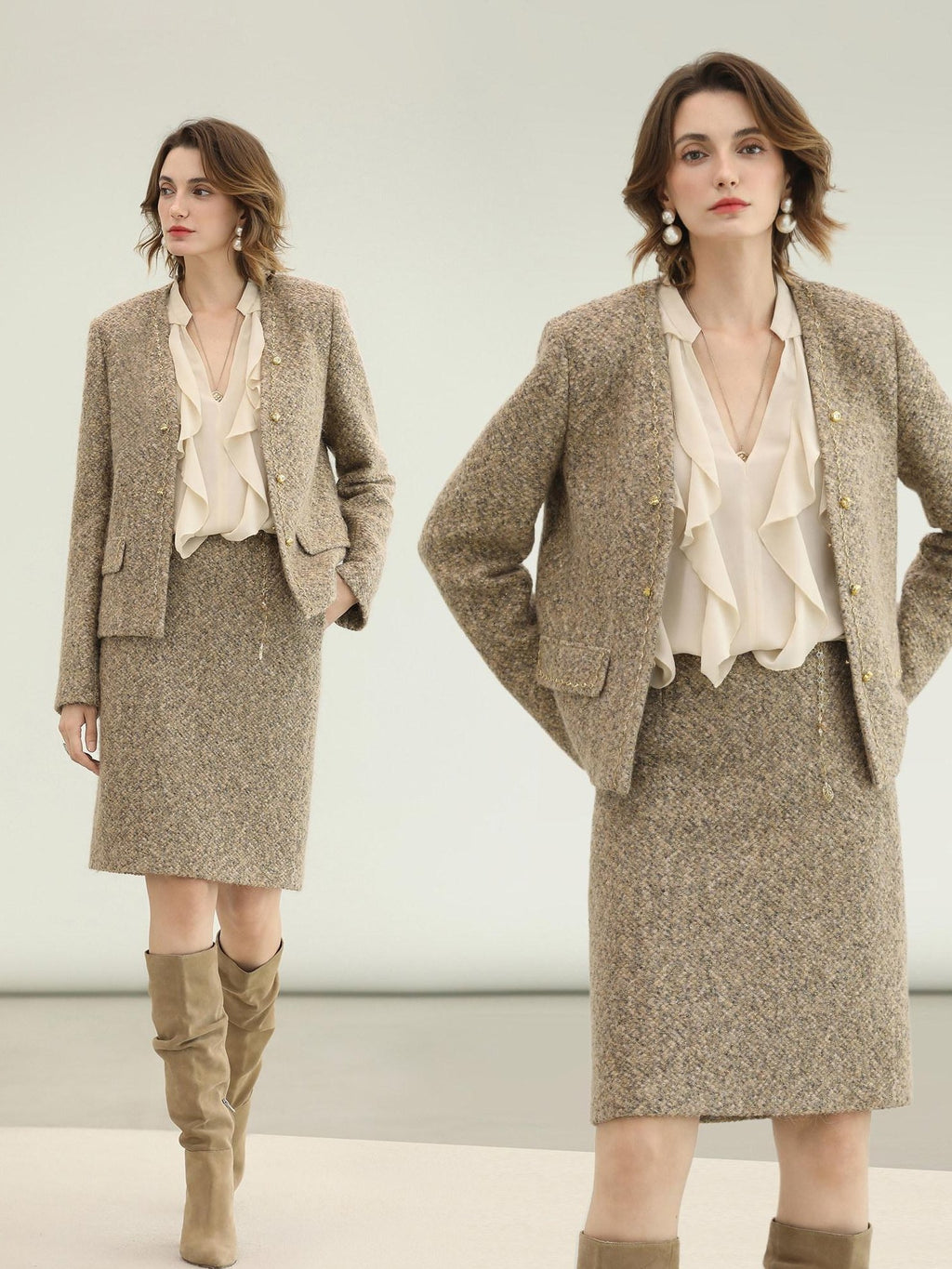 COCOBELLA Elevated Shimmer Wool Blend Mid Waist Straight Women City Commute Short Skirts