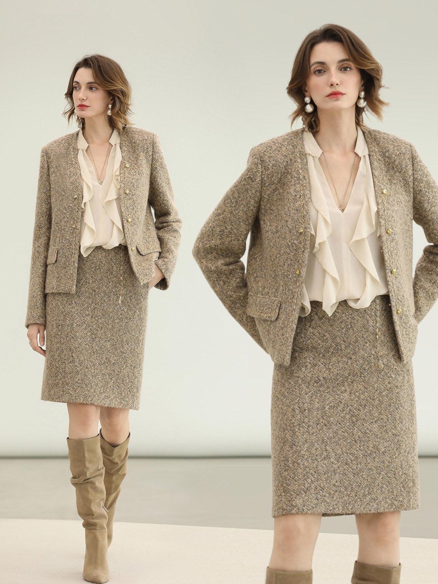 COCOBELLA Elevated Shimmer Wool Blend Mid Waist Straight Women City Commute Short Skirts