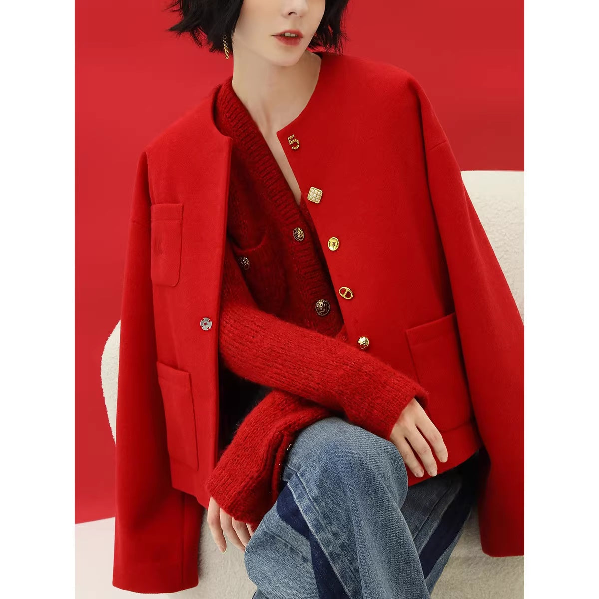 COCOBELLA_Embroidered_3D_Pocket_Straight_Fit_Commuter_Women_Round_Neck_Wool_Jackets_MISSTT