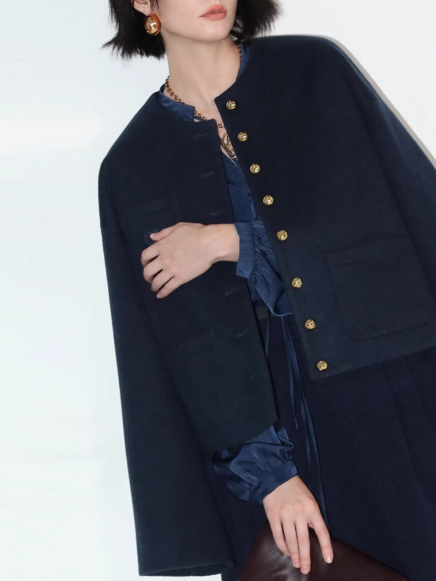 COCOBELLA_Embroidered_Button_Pocket_Design_Straight_Fit_Commuter_Women_Polyester_Navy_Coats_MISSTT