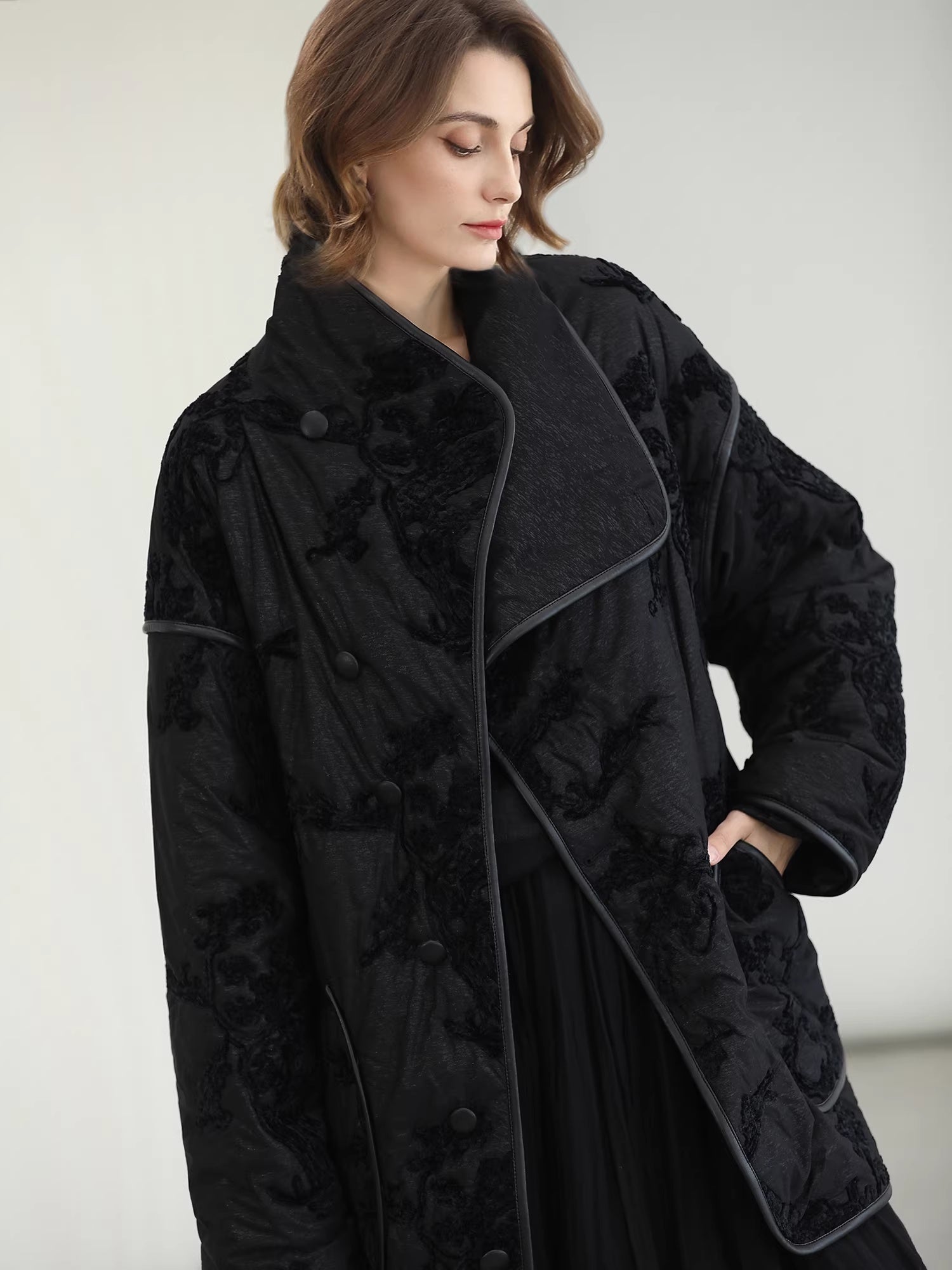 COCOBELLA_Embroidered_Button_Pocket_Loose_Fit_Mall_Ready_Women_Black_Padded_Jackets_MISSTT