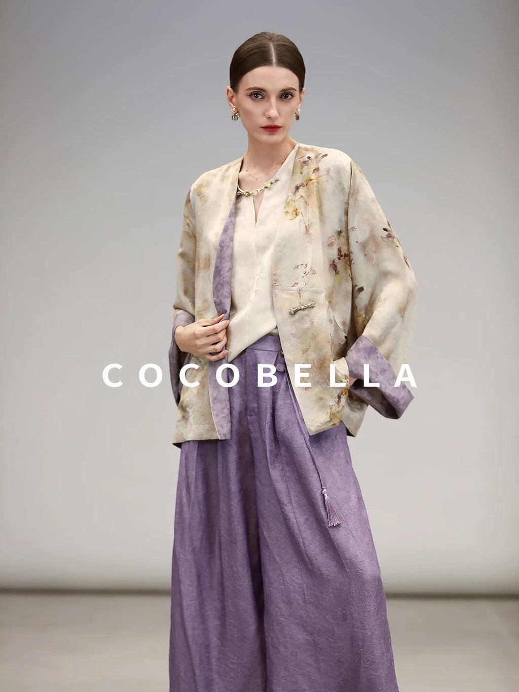 COCOBELLA Embroidered Cardigan And Wide Leg Pants Women Casual Chinese Style Set