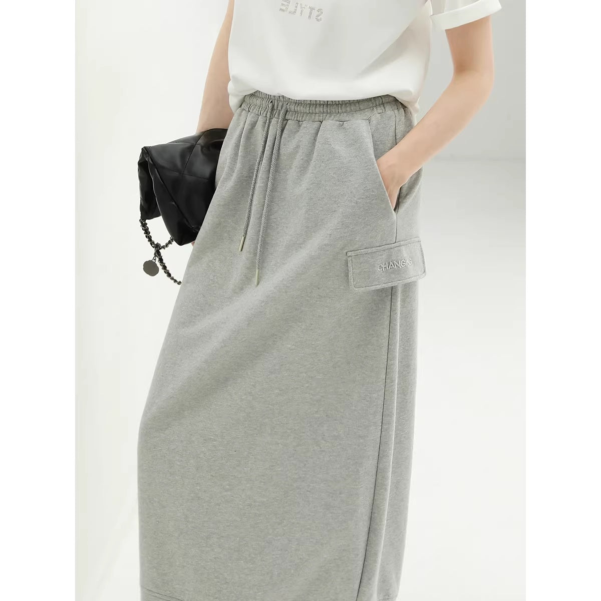 COCOBELLA_Embroidered_Cotton_Blend_Mid_Rise_H_Line_Office_Minimalist_Grey_Midi_Skirts_MISSTT