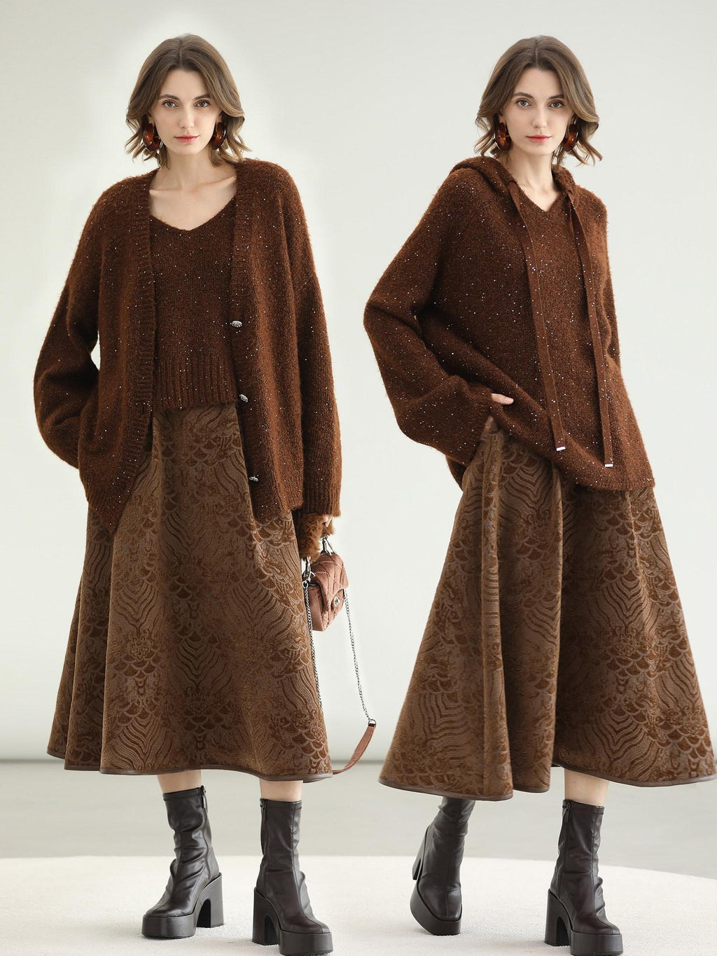 COCOBELLA Embroidered Jacquard Chinese A Line Mid Waist Women Office Maxi Polyester Skirts