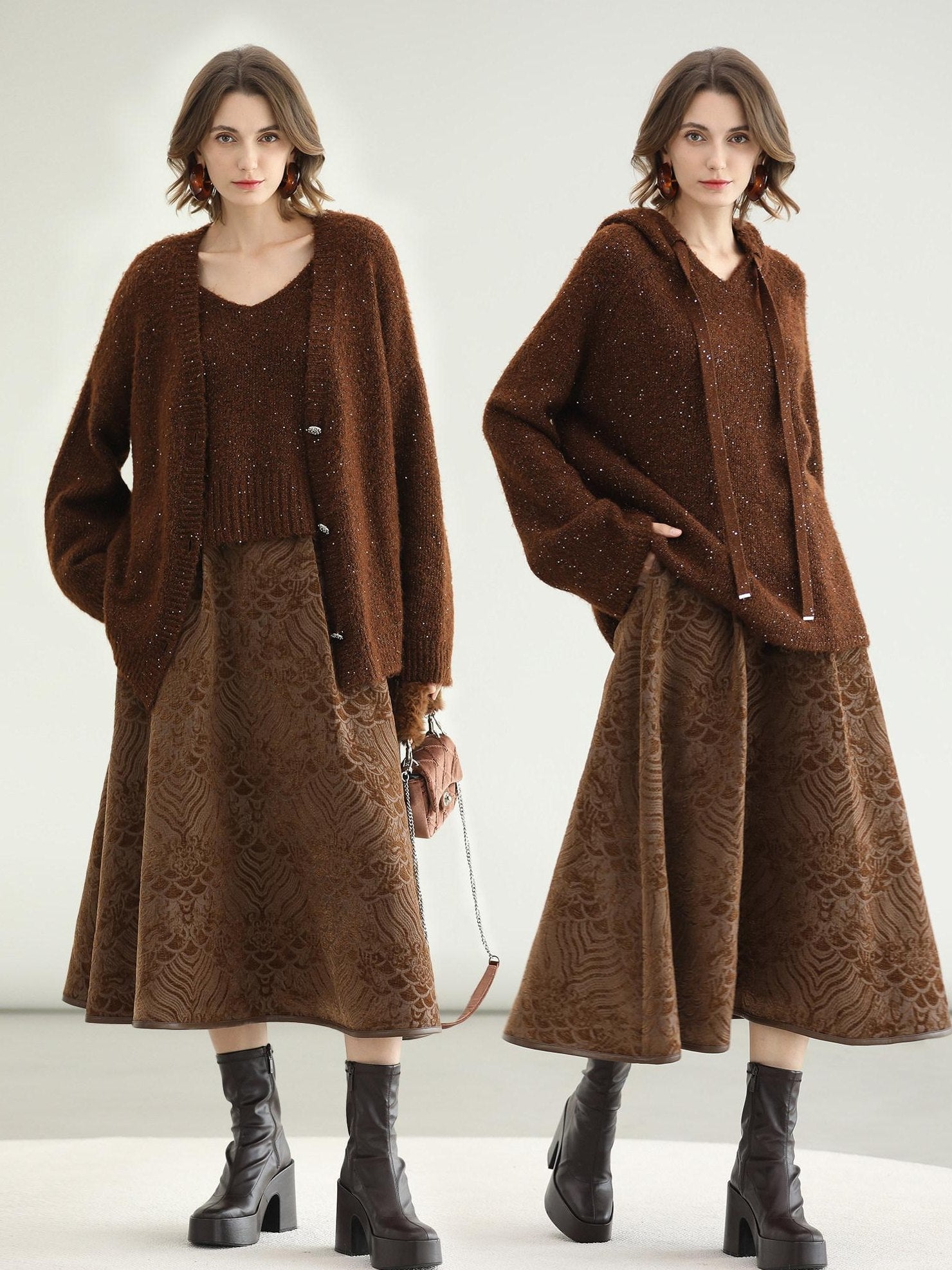 COCOBELLA Embroidered Jacquard Chinese A Line Mid Waist Women Office Maxi Polyester Skirts