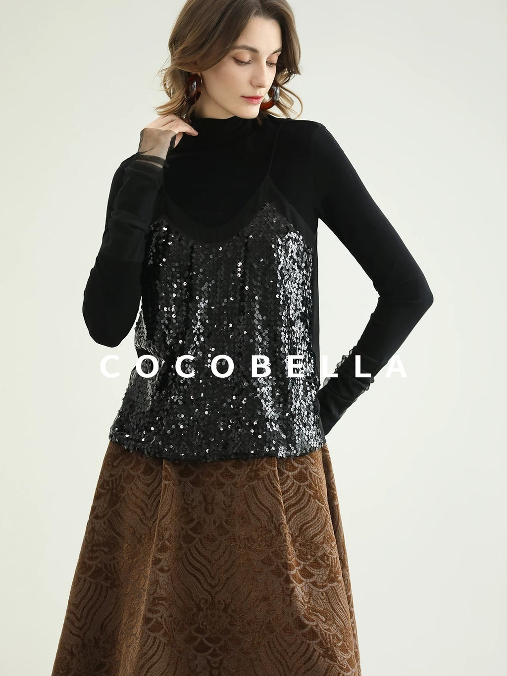 COCOBELLA Embroidered Jacquard Chinese A Line Mid Waist Women Office Maxi Polyester Skirts