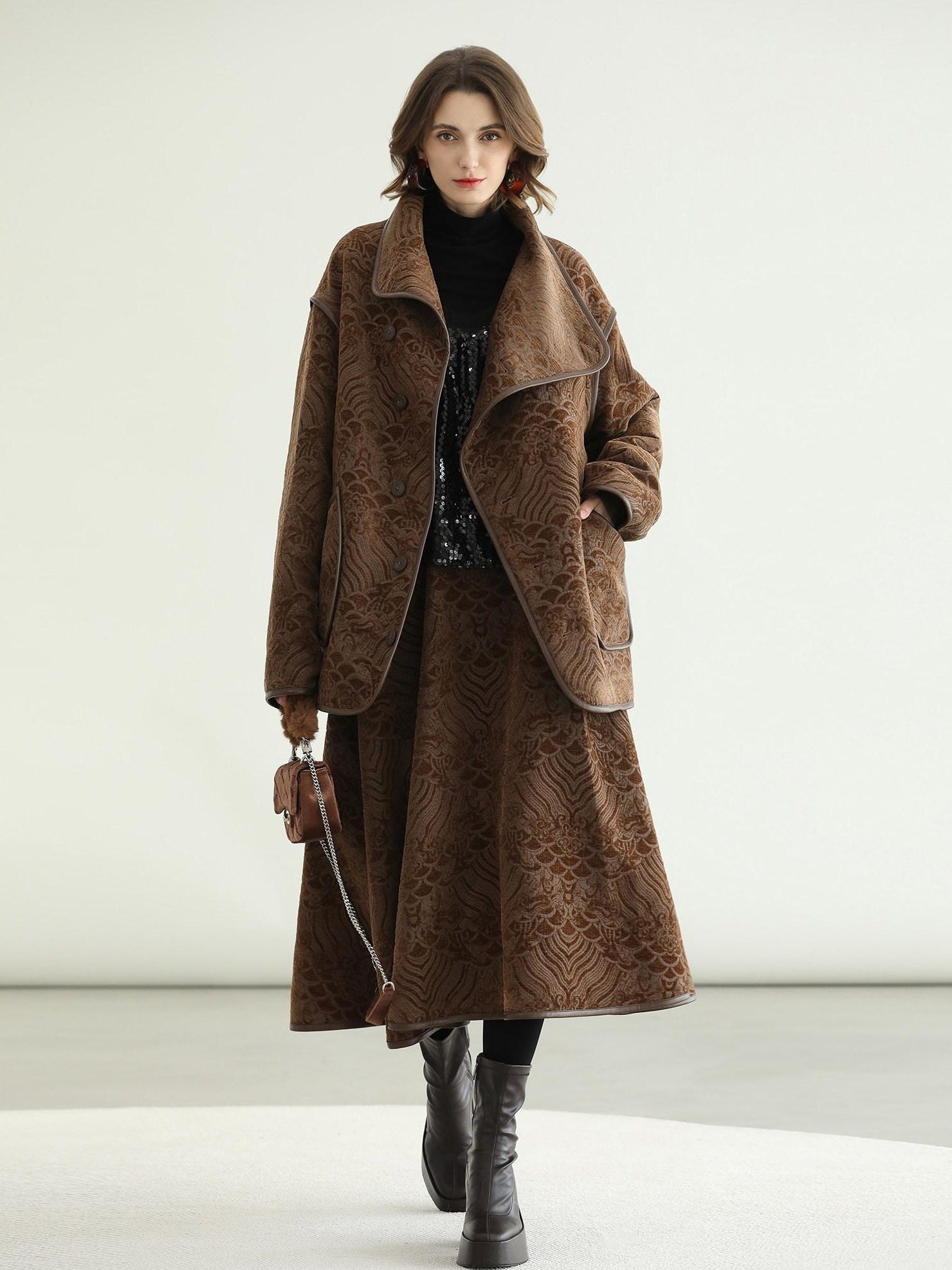 COCOBELLA Embroidered Jacquard Chinese A Line Mid Waist Women Office Maxi Polyester Skirts