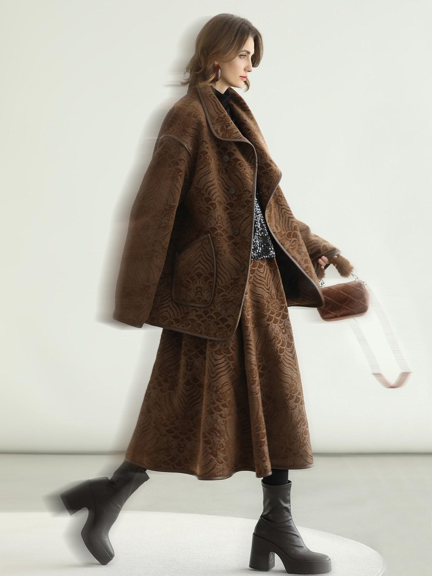 COCOBELLA Embroidered Jacquard Chinese A Line Mid Waist Women Office Maxi Polyester Skirts