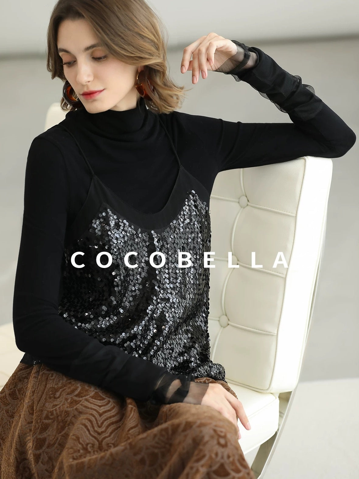 COCOBELLA Embroidered Jacquard Chinese A Line Mid Waist Women Office Maxi Polyester Skirts