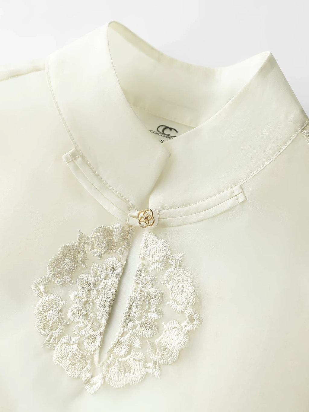 COCOBELLA Embroidered Lurex Chinese Loose Fit Stand Collar Commuting Long Sleeve T-Shirts