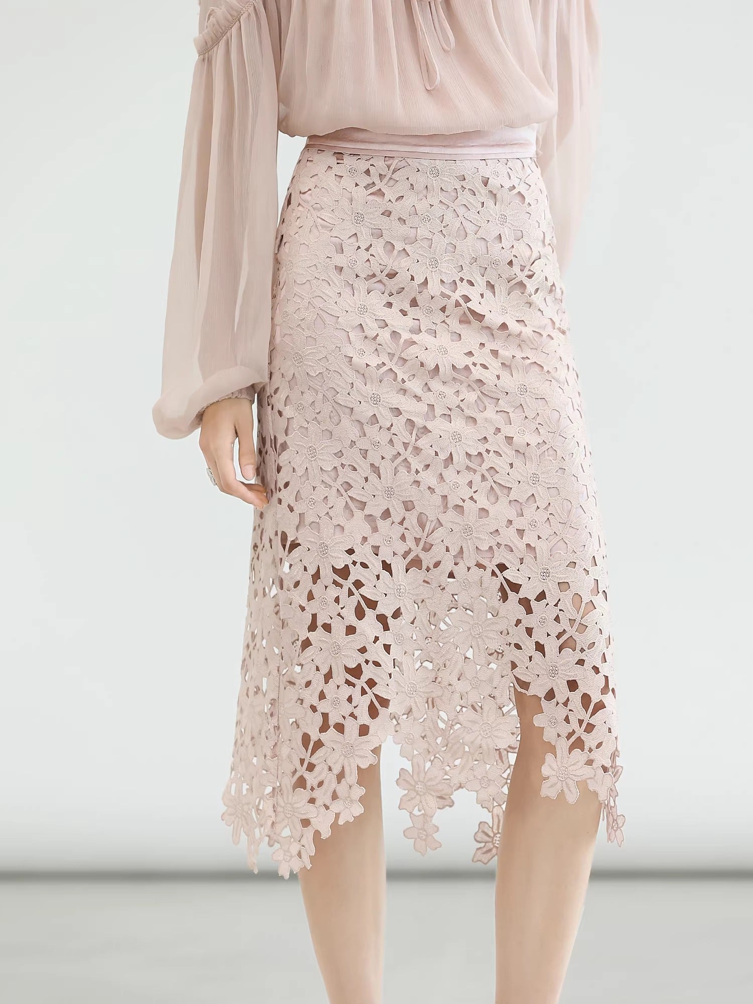 COCOBELLA_Embroidered_Sequin_Tie_Neck_French_Straight_Lantern_Sleeve_Pleated_Women_Shirts_MISSTT