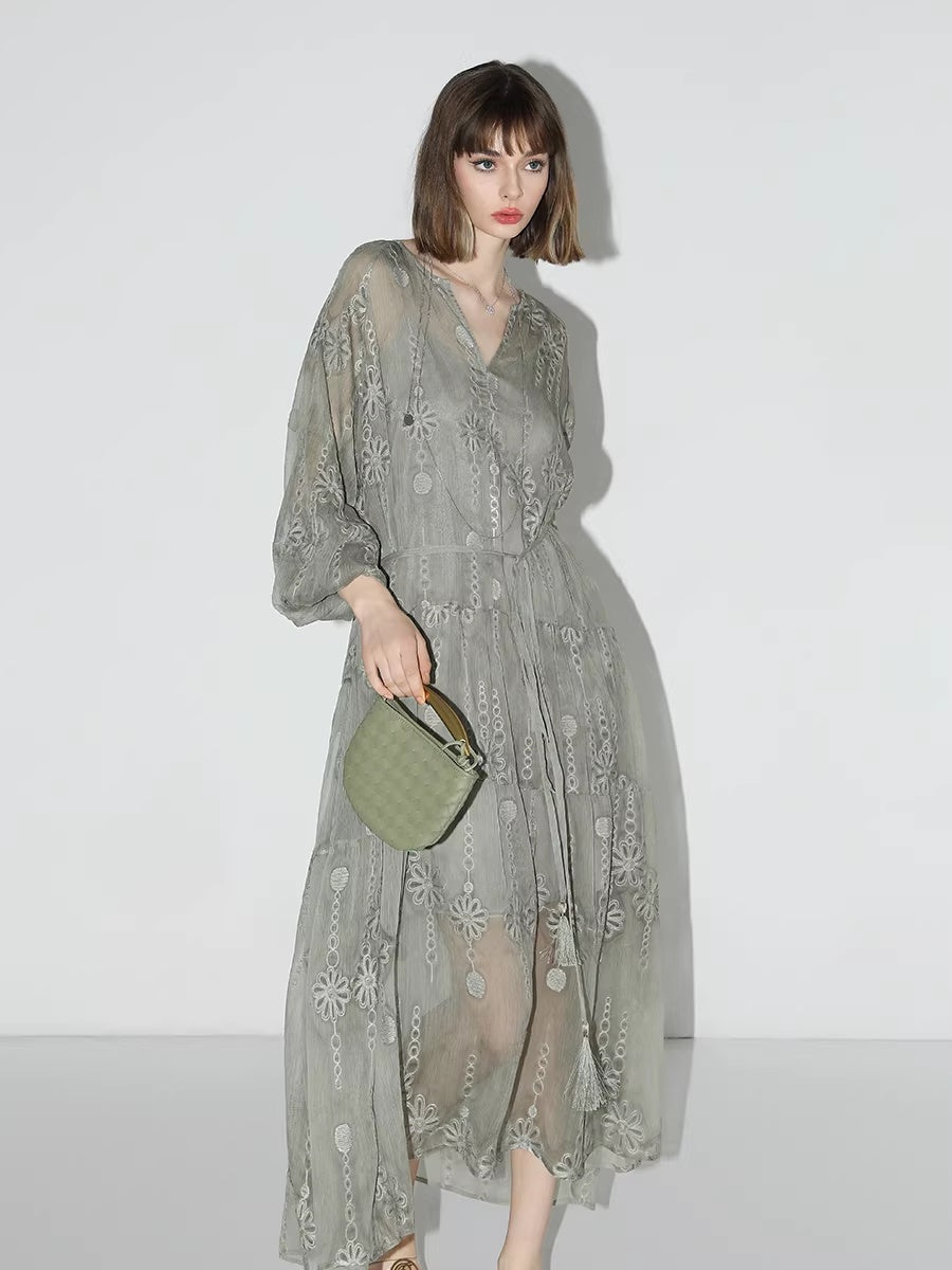 COCOBELLA_Embroidered_Tassel_Belt_Two_Piece_Resort_V_Neck_A_Line_Women_Dresses_MISSTT