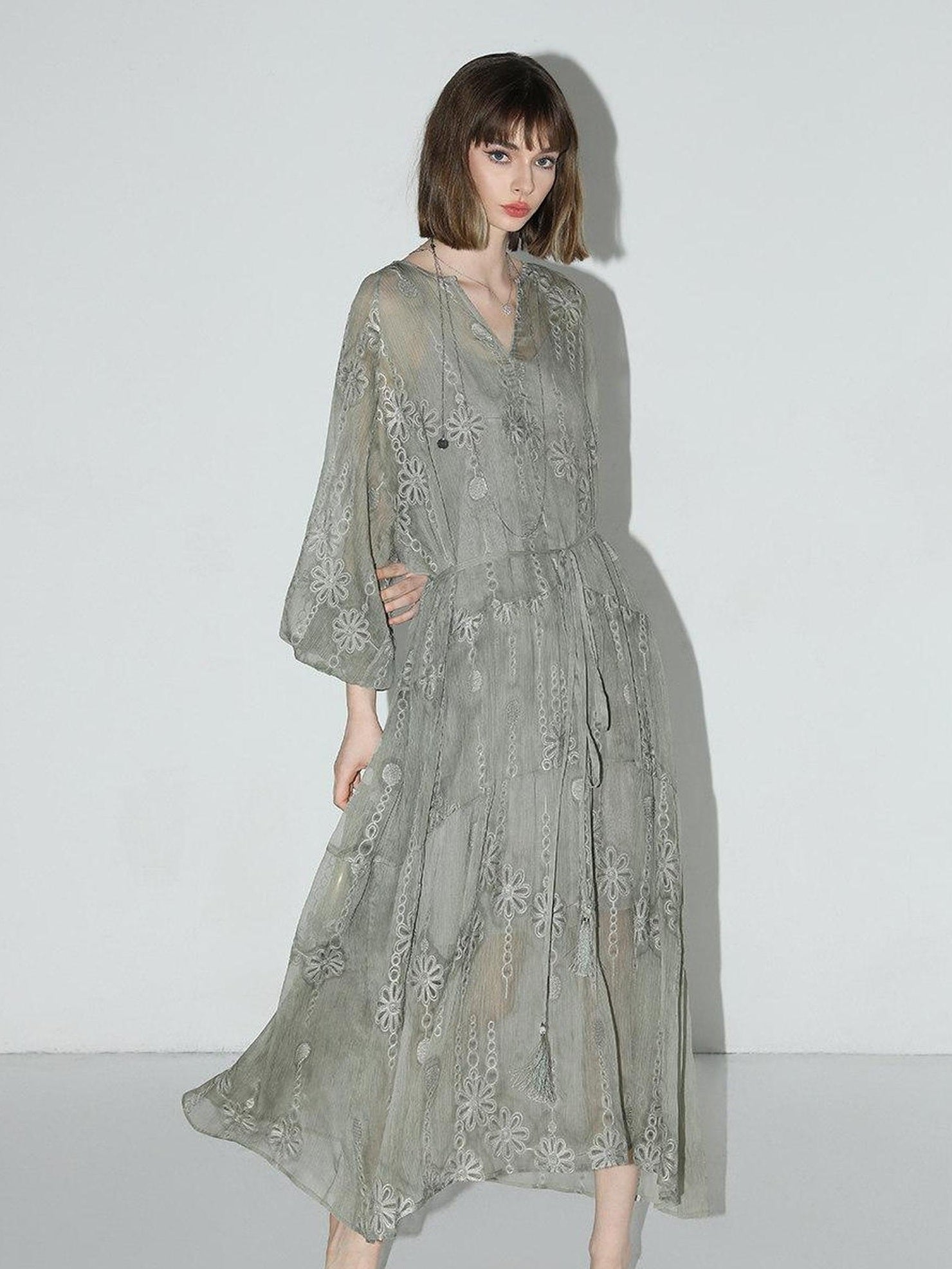 COCOBELLA Embroidered Tassel Belt Two Piece Resort V Neck A Line Women Dresses