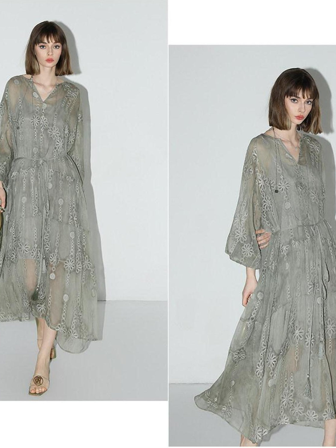 COCOBELLA Embroidered Tassel Belt Two Piece Resort V Neck A Line Women Dresses