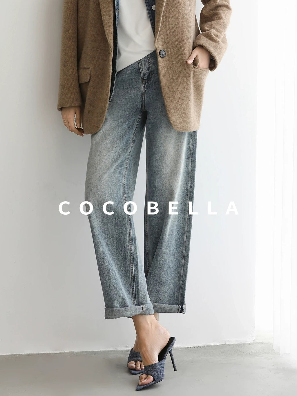 COCOBELLA Faded Cotton Straight Leg Natural Waist Casual Women Denim No Stretch Pants