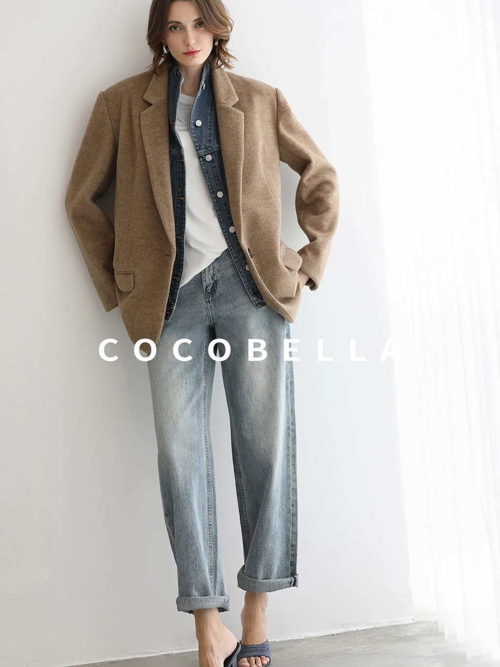 COCOBELLA Faded Cotton Straight Leg Natural Waist Casual Women Denim No Stretch Pants