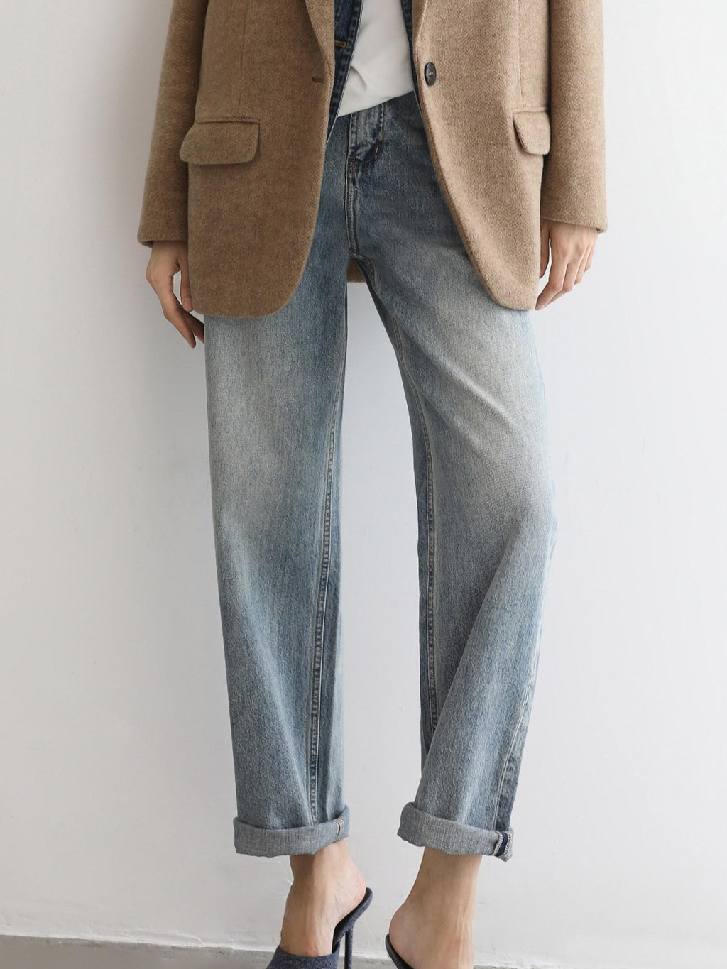 COCOBELLA Faded Cotton Straight Leg Natural Waist Casual Women Denim No Stretch Pants