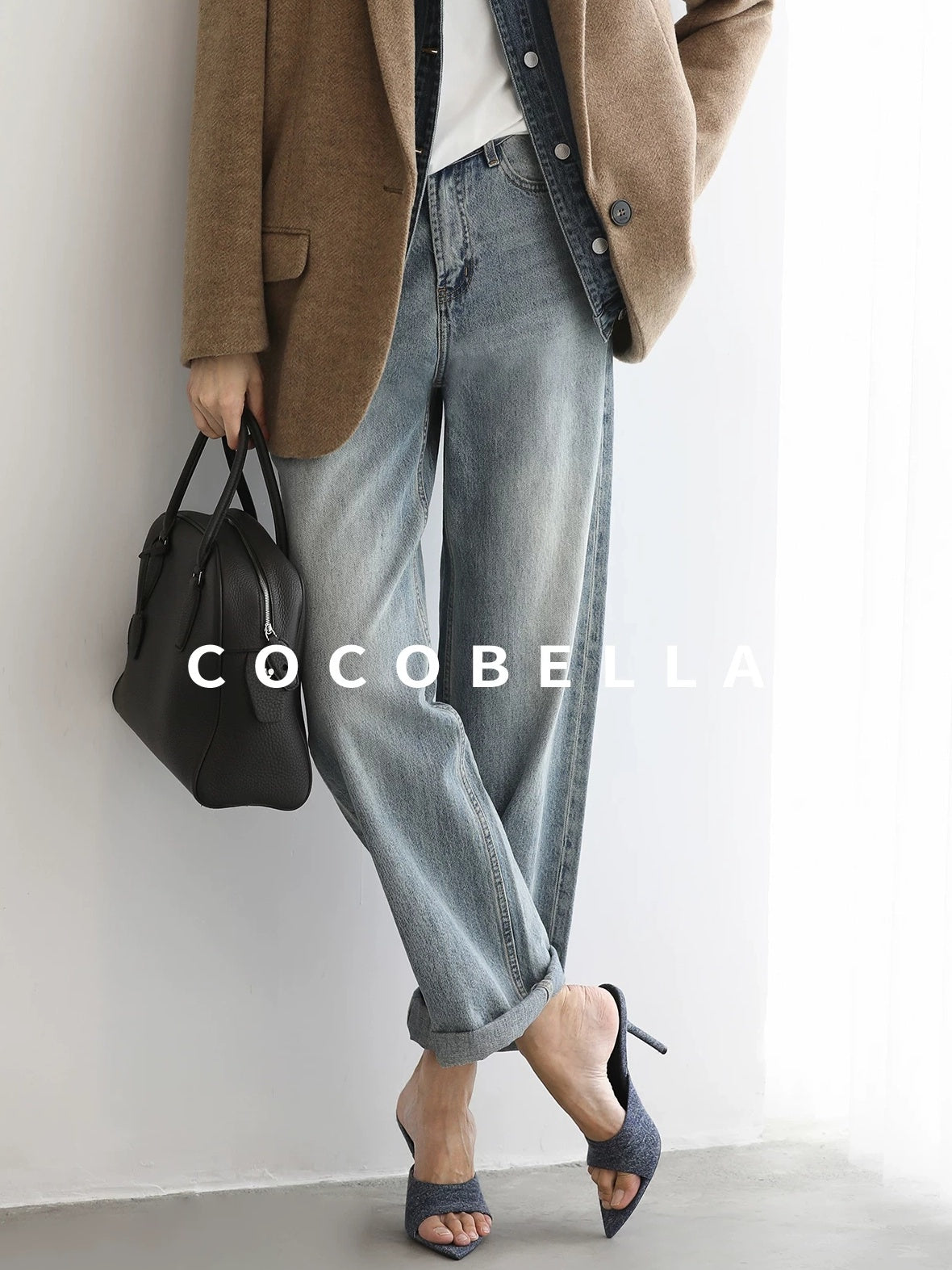 COCOBELLA Faded Cotton Straight Leg Natural Waist Casual Women Denim No Stretch Pants
