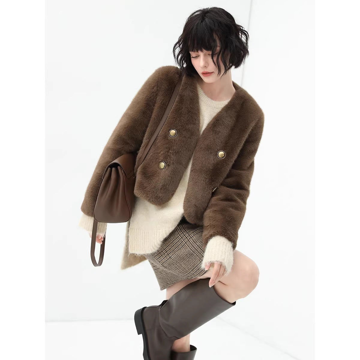 COCOBELLA_Faux_Fur_Double_Breasted_V_Neck_Long_Sleeve_Office_Style_Women_Coats_Jackets_MISSTT