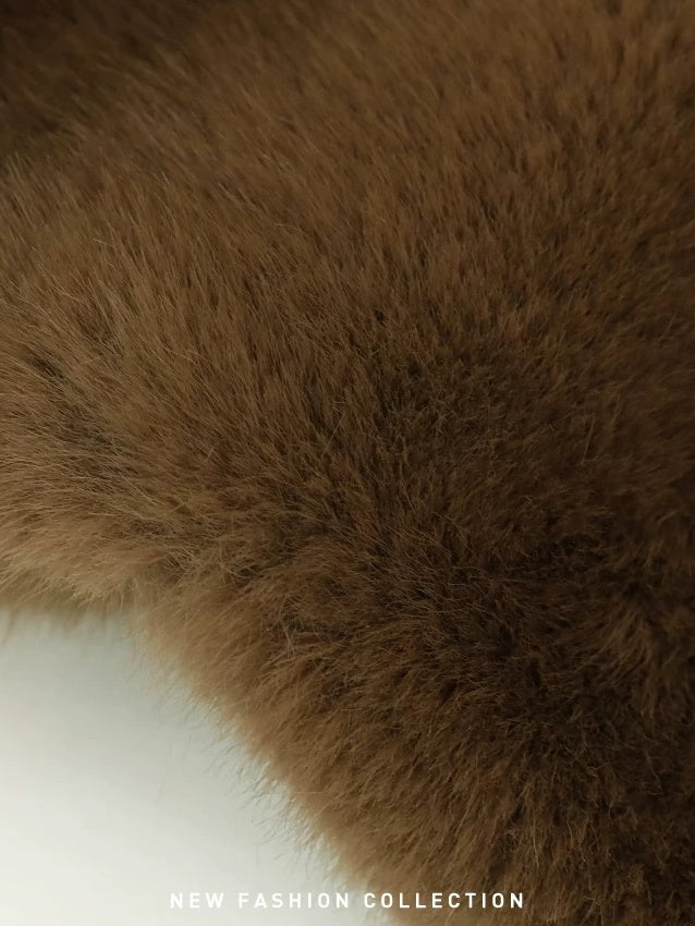 COCOBELLA Faux Fur Double Breasted V Neck Long Sleeve Office Style Women Coats Jackets