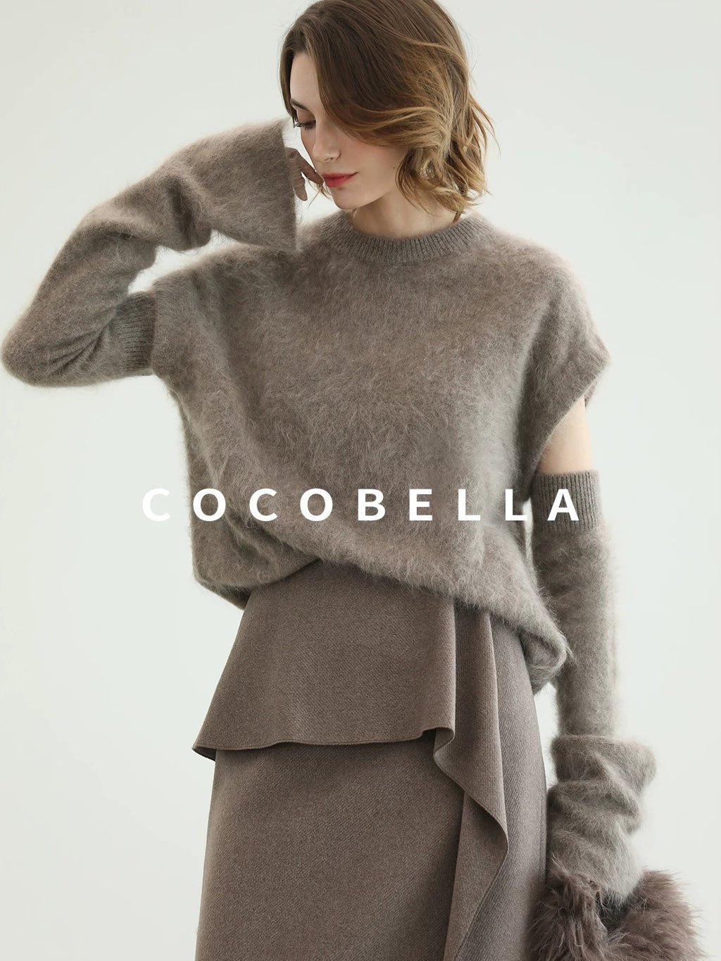 COCOBELLA Flattering High Waist Asymmetric Ruffle Straight Office Maxi Tobacco Skirts