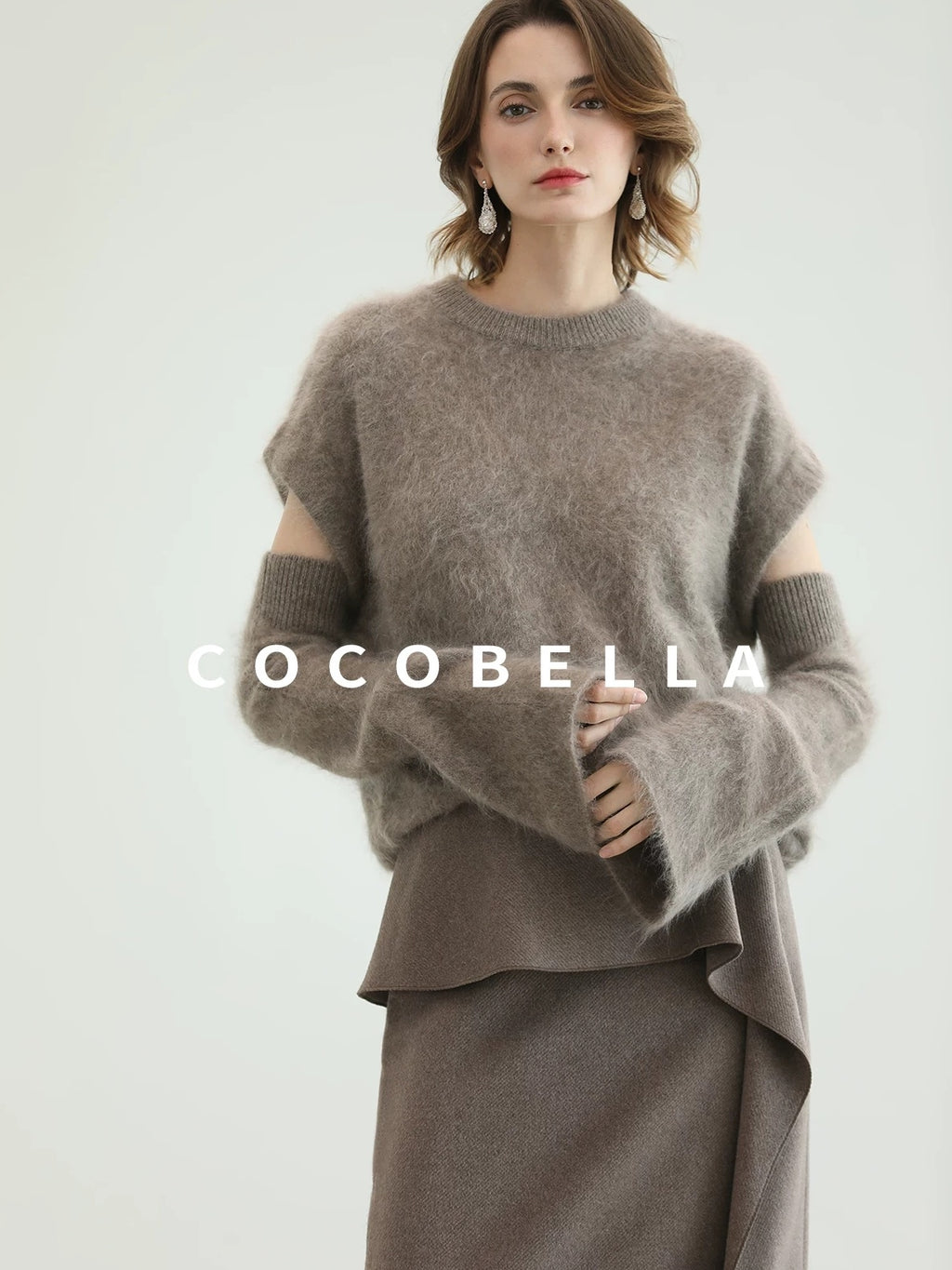 COCOBELLA Flattering High Waist Asymmetric Ruffle Straight Office Maxi Tobacco Skirts