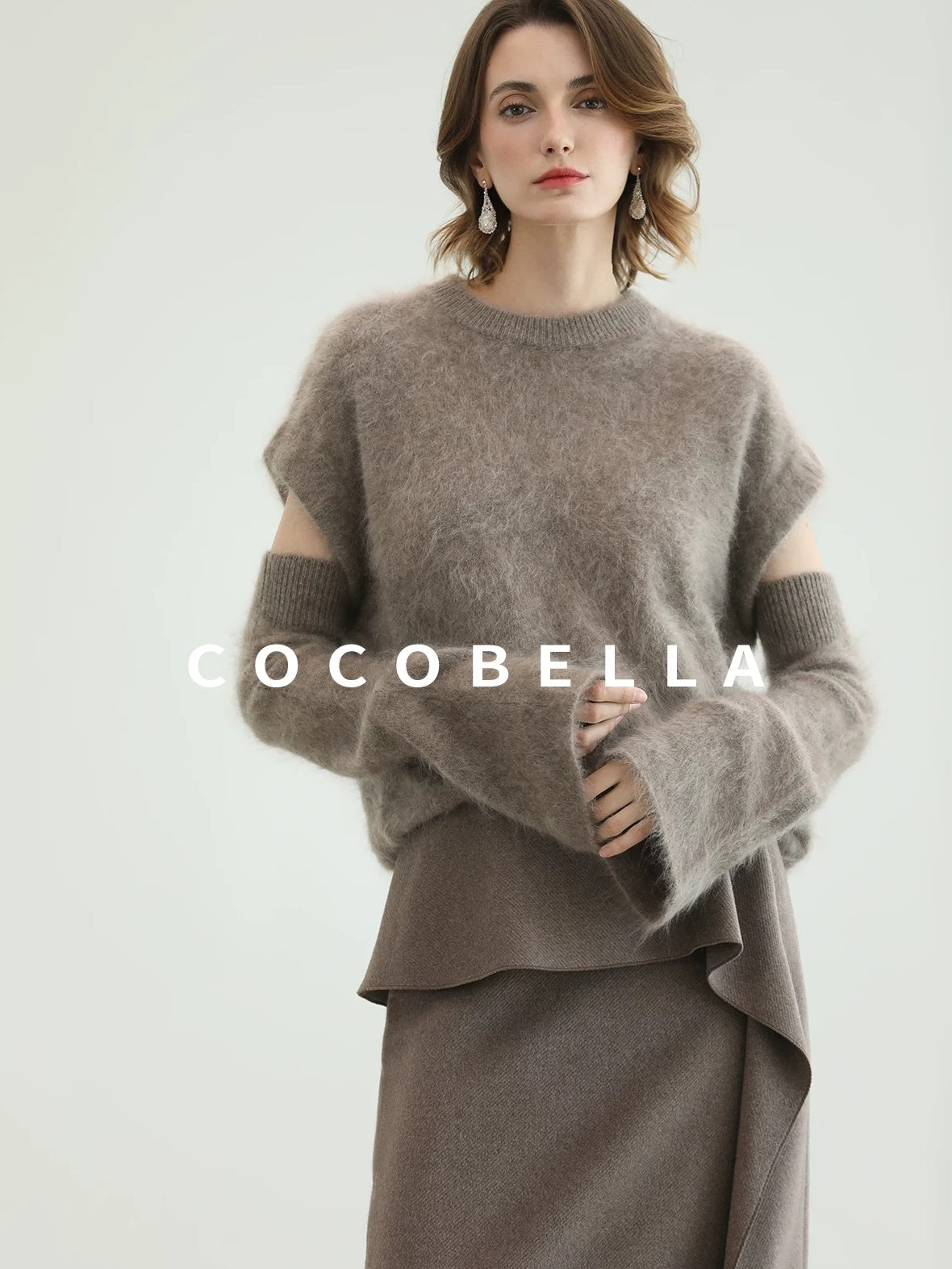 COCOBELLA Flattering High Waist Asymmetric Ruffle Straight Office Maxi Tobacco Skirts