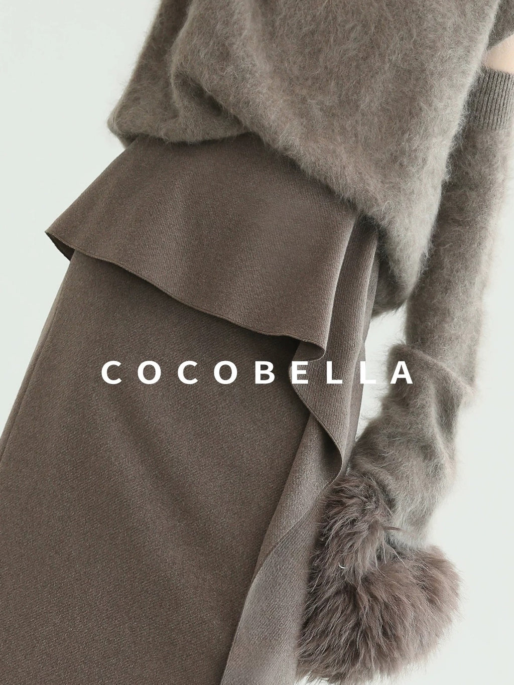 COCOBELLA Flattering High Waist Asymmetric Ruffle Straight Office Maxi Tobacco Skirts