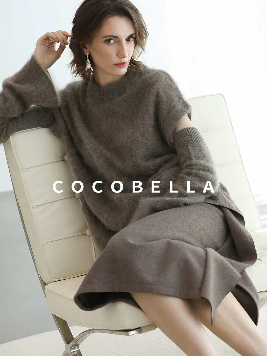 COCOBELLA Flattering High Waist Asymmetric Ruffle Straight Office Maxi Tobacco Skirts