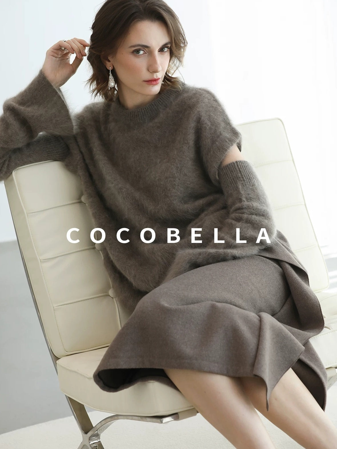 COCOBELLA Flattering High Waist Asymmetric Ruffle Straight Office Maxi Tobacco Skirts