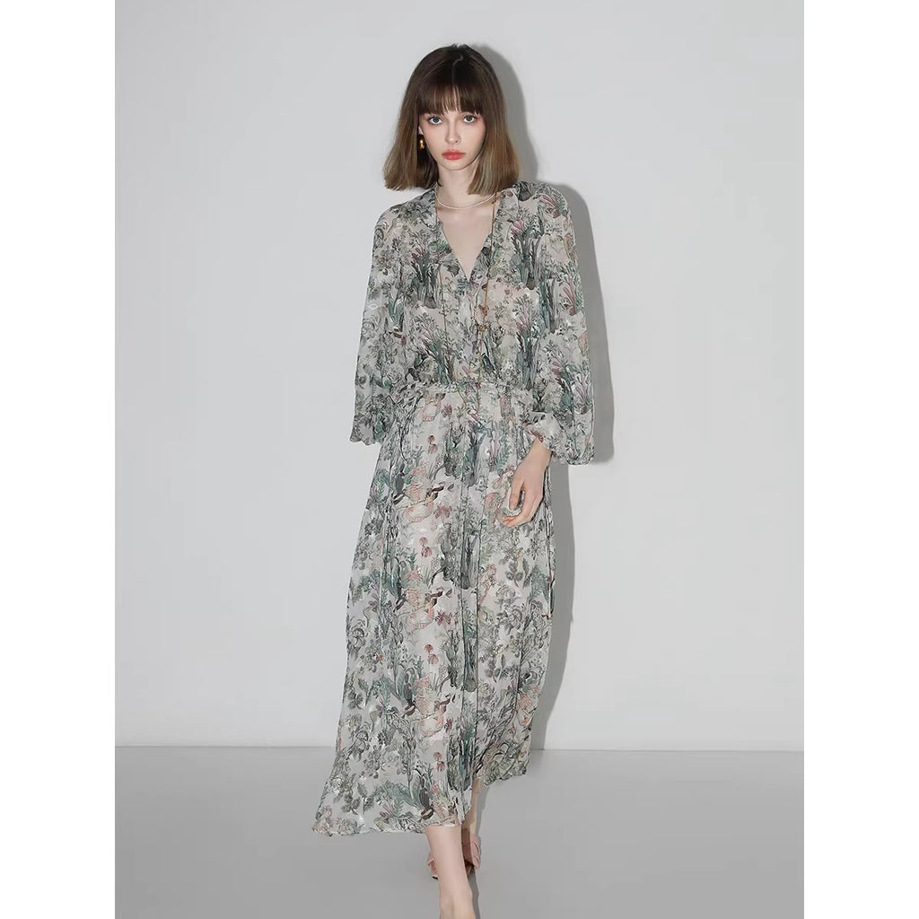 COCOBELLA_Floral_High_Waist_Sweet_Boho_V_Neck_Lantern_Sleeve_A_Line_Tea_Style_Dresses_MISSTT