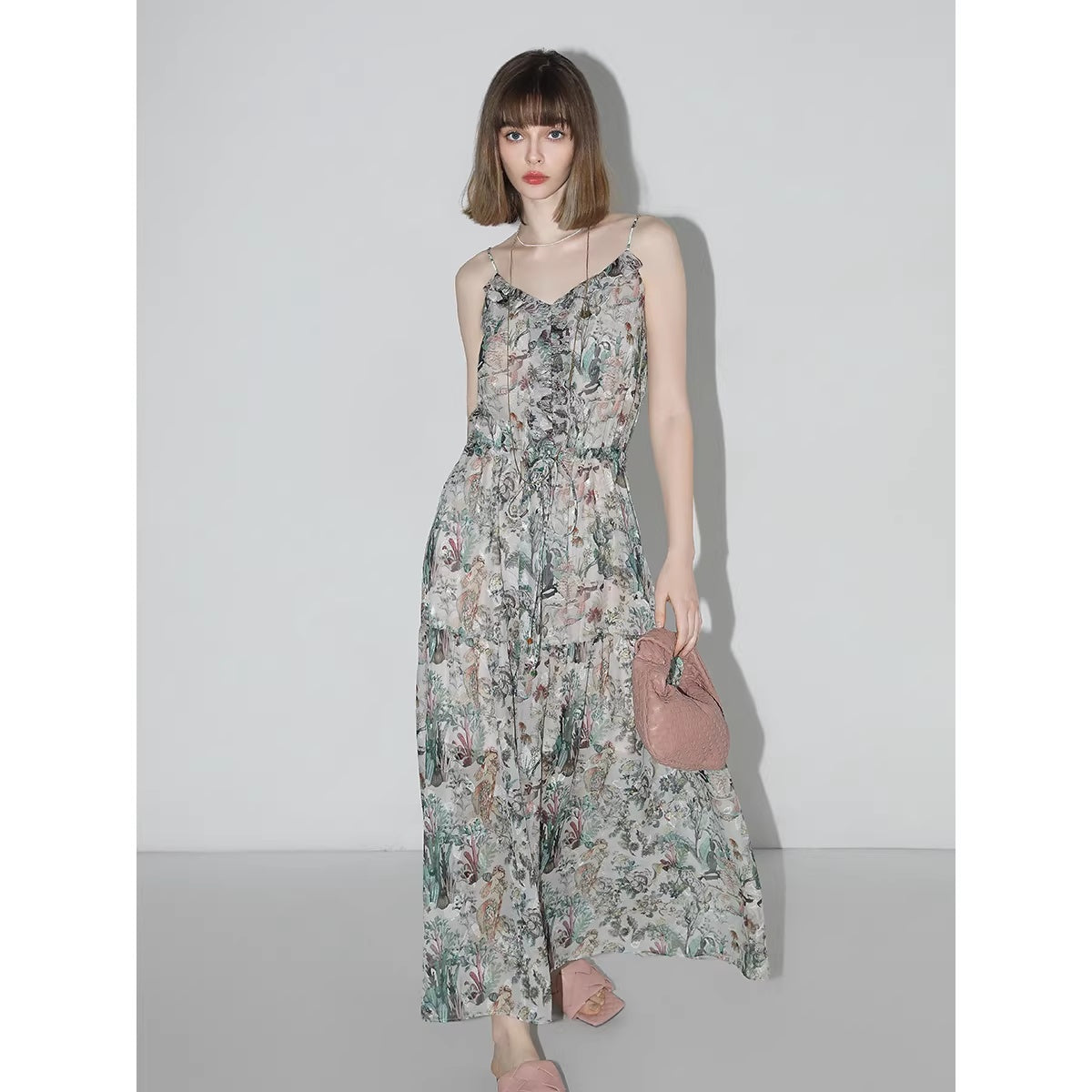 COCOBELLA_Floral_Ruffle_V_Neck_A_Line_Spaghetti_Adjustable_Waist_Elegant_Women_Dresses_MISSTT