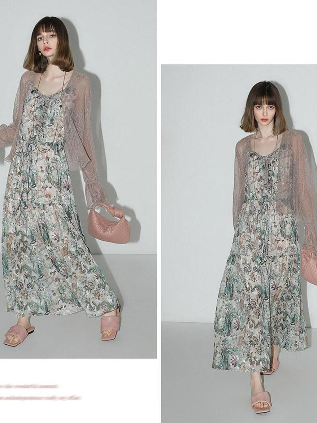 COCOBELLA Floral Ruffle V Neck A Line Spaghetti Adjustable Waist Elegant Women Dresses