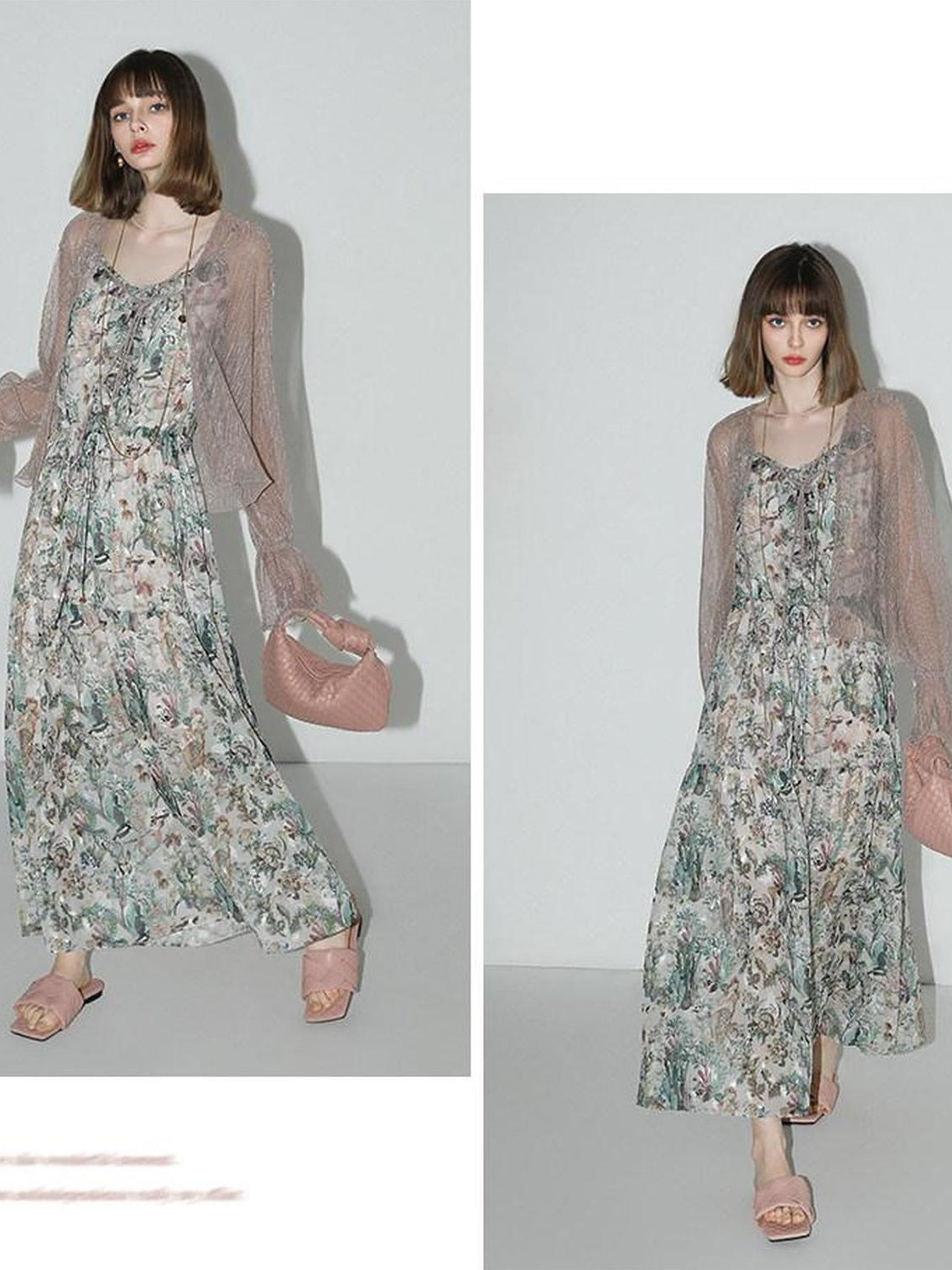 COCOBELLA Floral Ruffle V Neck A Line Spaghetti Adjustable Waist Elegant Women Dresses