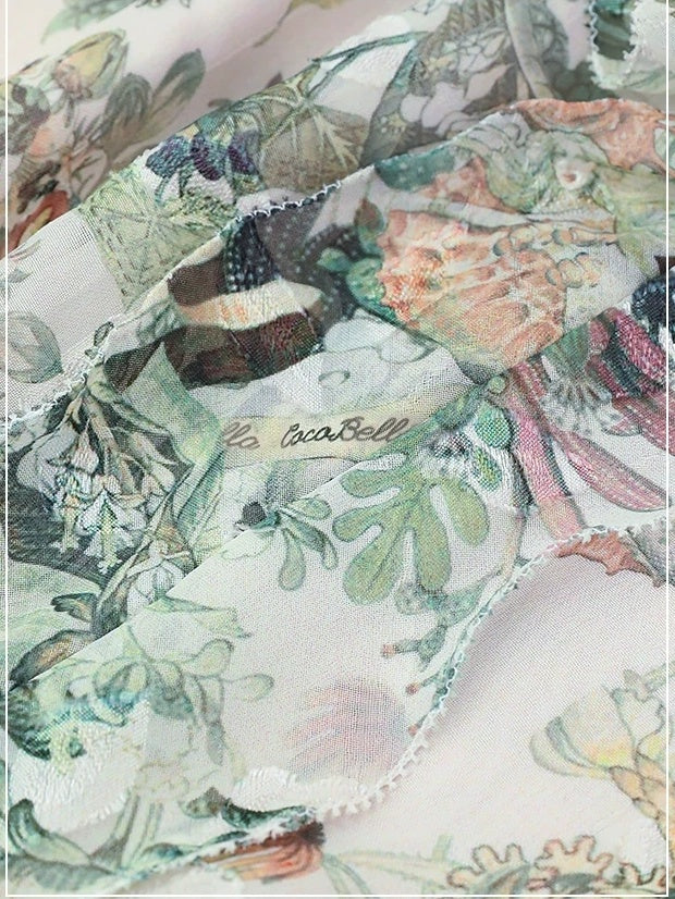 COCOBELLA Floral Ruffle V Neck A Line Spaghetti Adjustable Waist Elegant Women Dresses