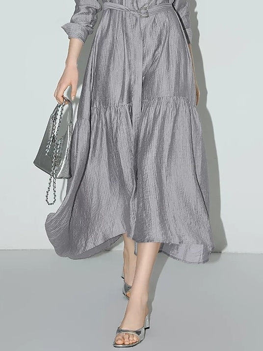 COCOBELLA French Pleated Belted High Waist Tencel Blend Aline Shirt Dress Office Shirts