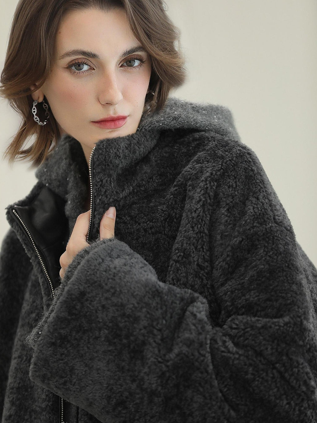 COCOBELLA Full Faux Fur Loose Fit Zipper Long Sleeve Women Office Commuter Polyester Coats