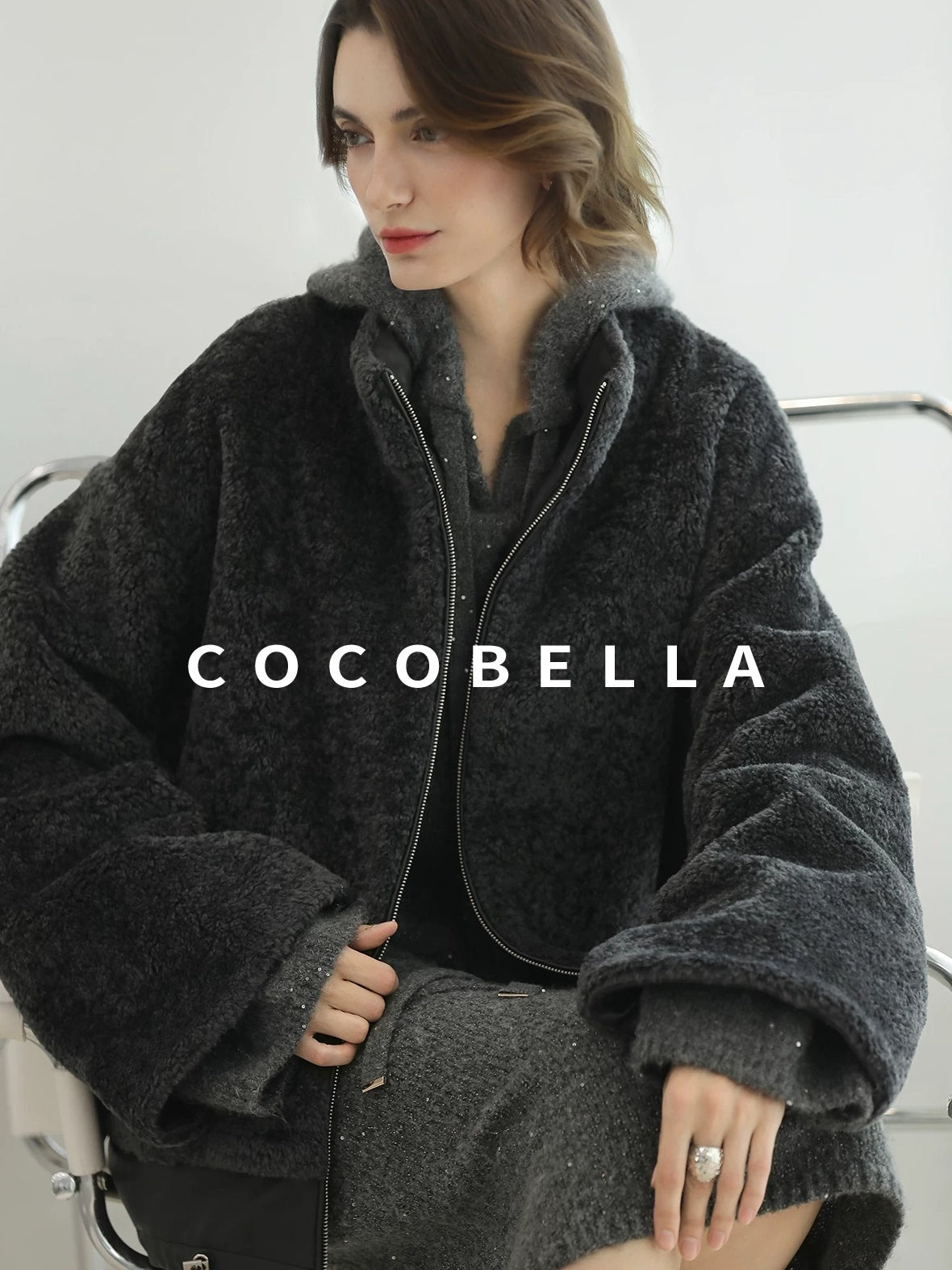 COCOBELLA Full Faux Fur Loose Fit Zipper Long Sleeve Women Office Commuter Polyester Coats