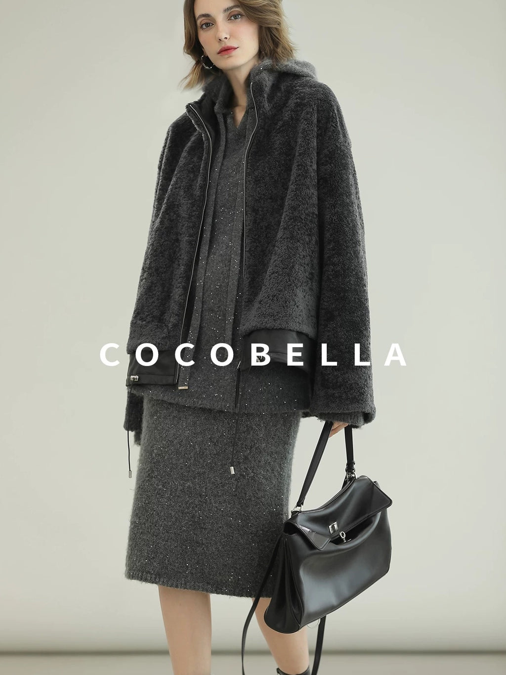COCOBELLA Full Faux Fur Loose Fit Zipper Long Sleeve Women Office Commuter Polyester Coats