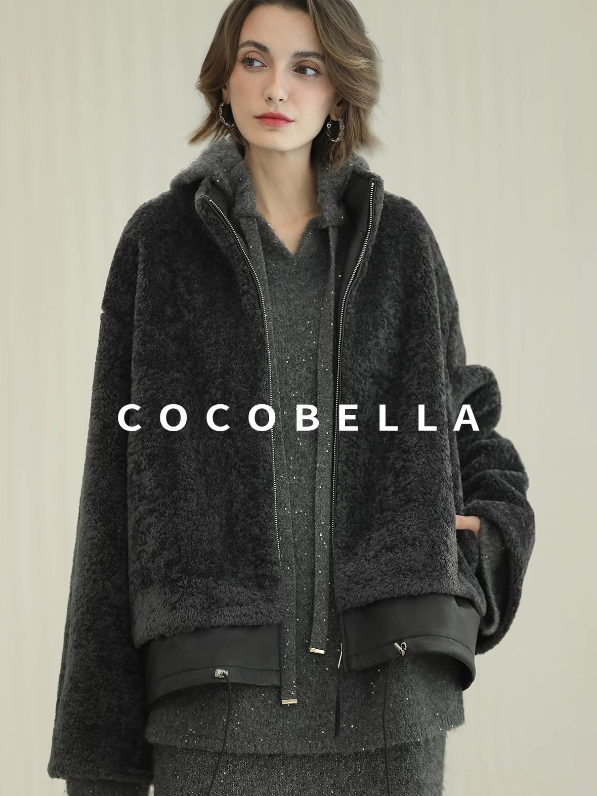 COCOBELLA Full Faux Fur Loose Fit Zipper Long Sleeve Women Office Commuter Polyester Coats