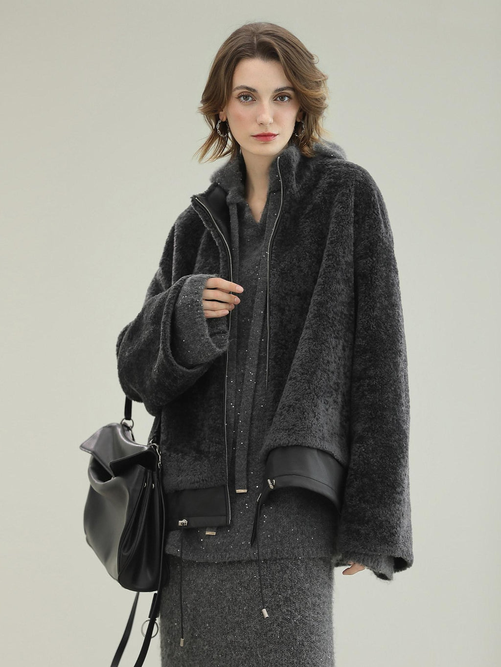 COCOBELLA Full Faux Fur Loose Fit Zipper Long Sleeve Women Office Commuter Polyester Coats