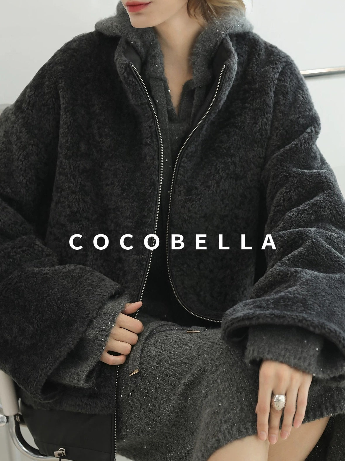 COCOBELLA Full Faux Fur Loose Fit Zipper Long Sleeve Women Office Commuter Polyester Coats