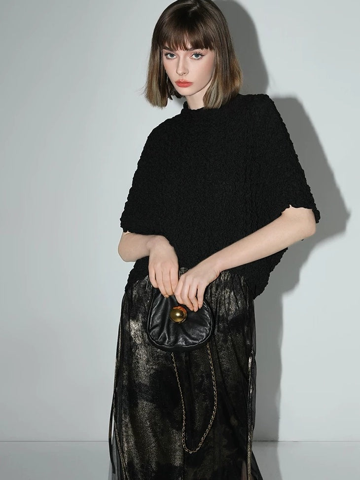 COCOBELLA Gold Rope Knot Mesh Patchwork Chinese Midwaist Office Hline Polyester Skirts