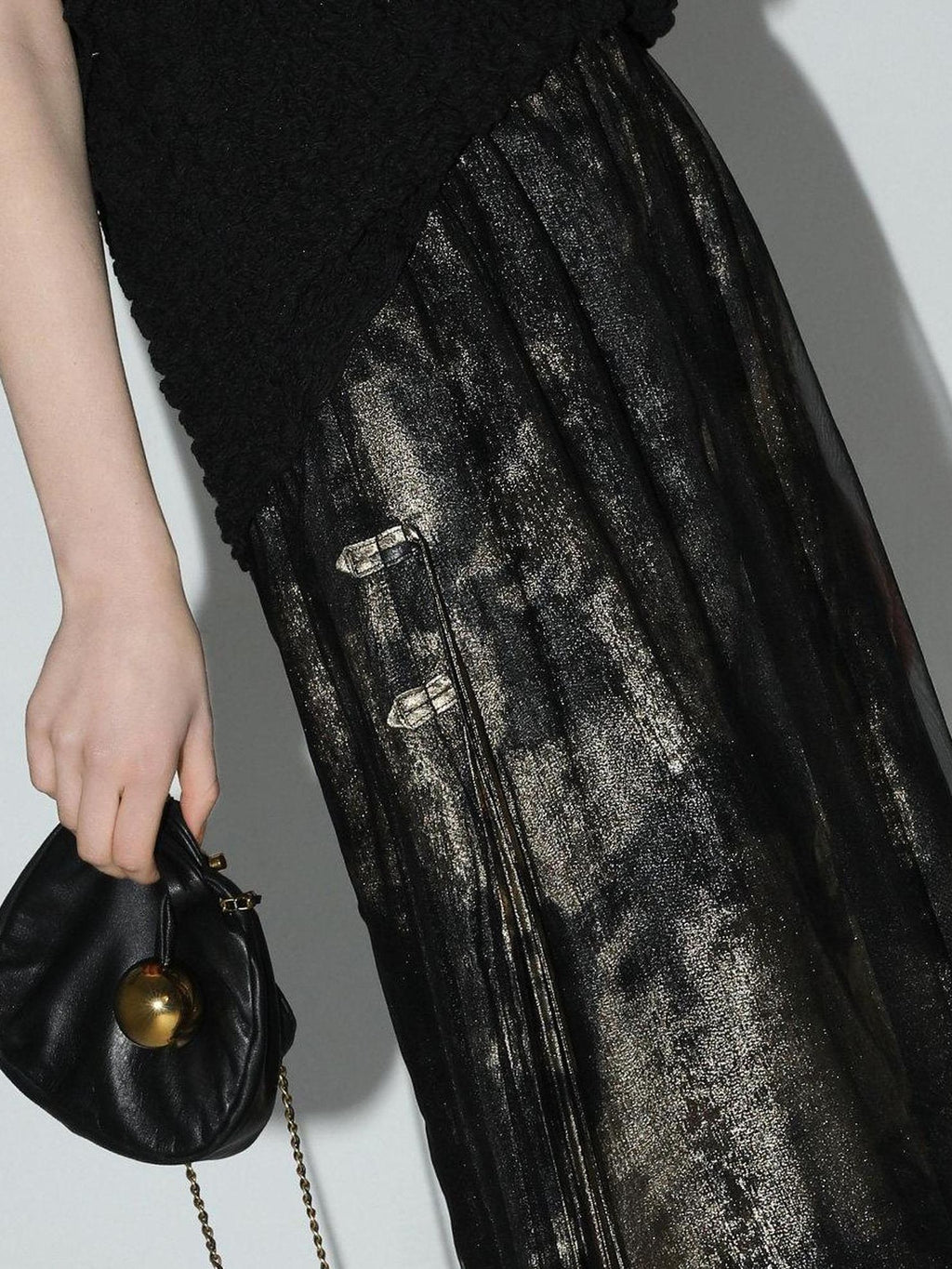 COCOBELLA Gold Rope Knot Mesh Patchwork Chinese Midwaist Office Hline Polyester Skirts