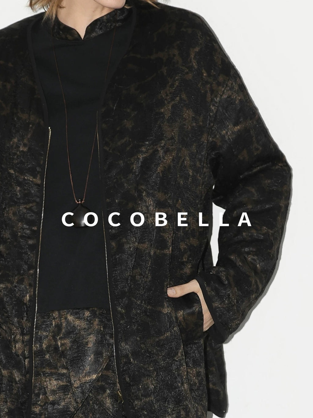 COCOBELLA Gold Trim Insulated Straight Fit V Neck Zip Pockets Women Short Padded Jackets