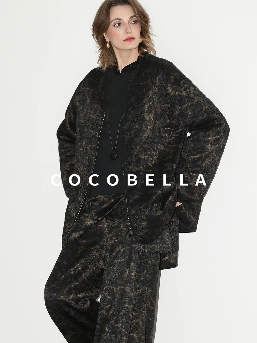 COCOBELLA Gold Trim Insulated Straight Fit V Neck Zip Pockets Women Short Padded Jackets